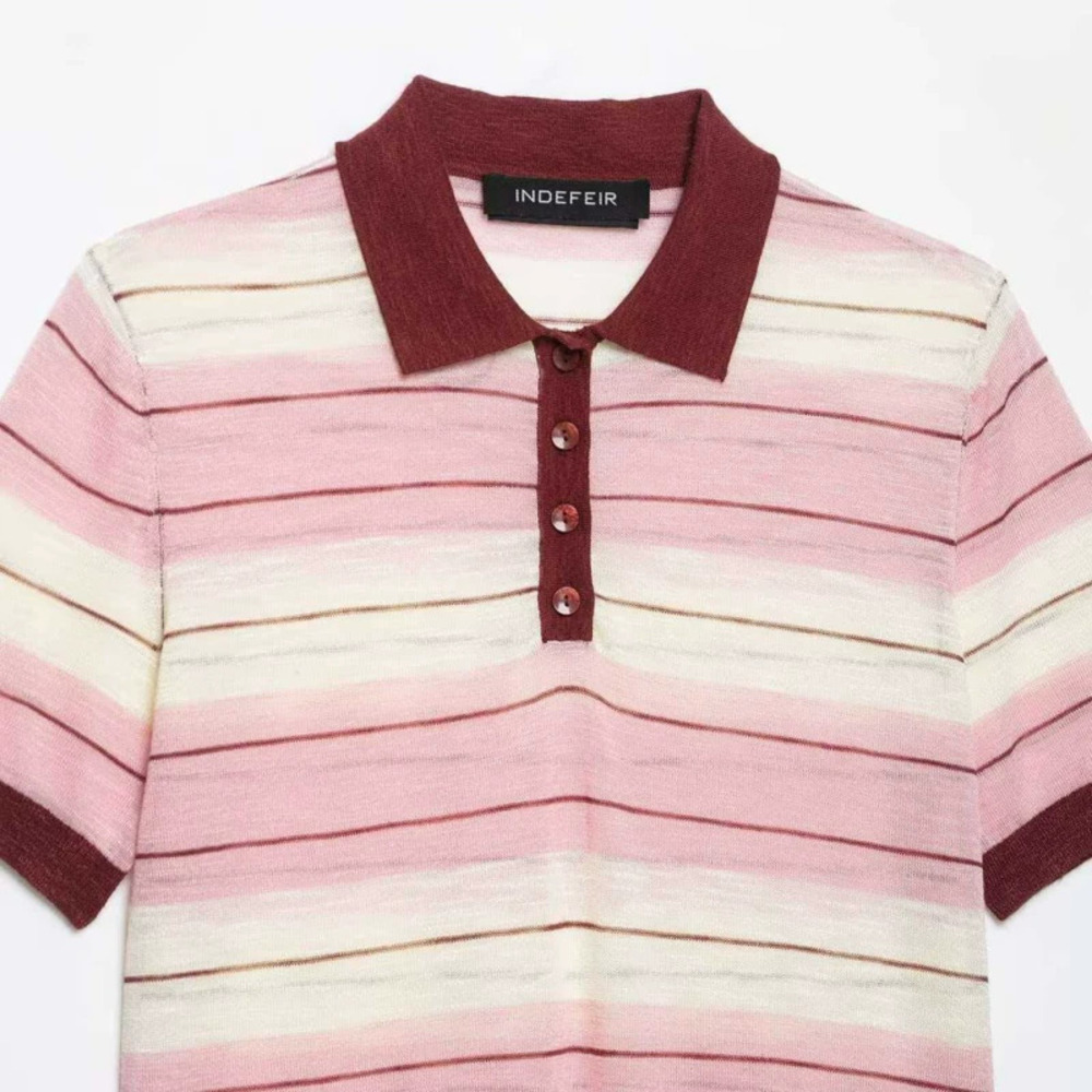 ZARA Summer Simple Versatile Horizontal Striped Collared Knit Top - Picture 4 of 4